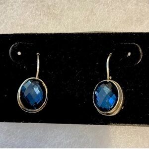 Gorgeous 925 Sterling Silver ATI Drop Earrings Blue Faceted Quartz-Pre-owned-GUC